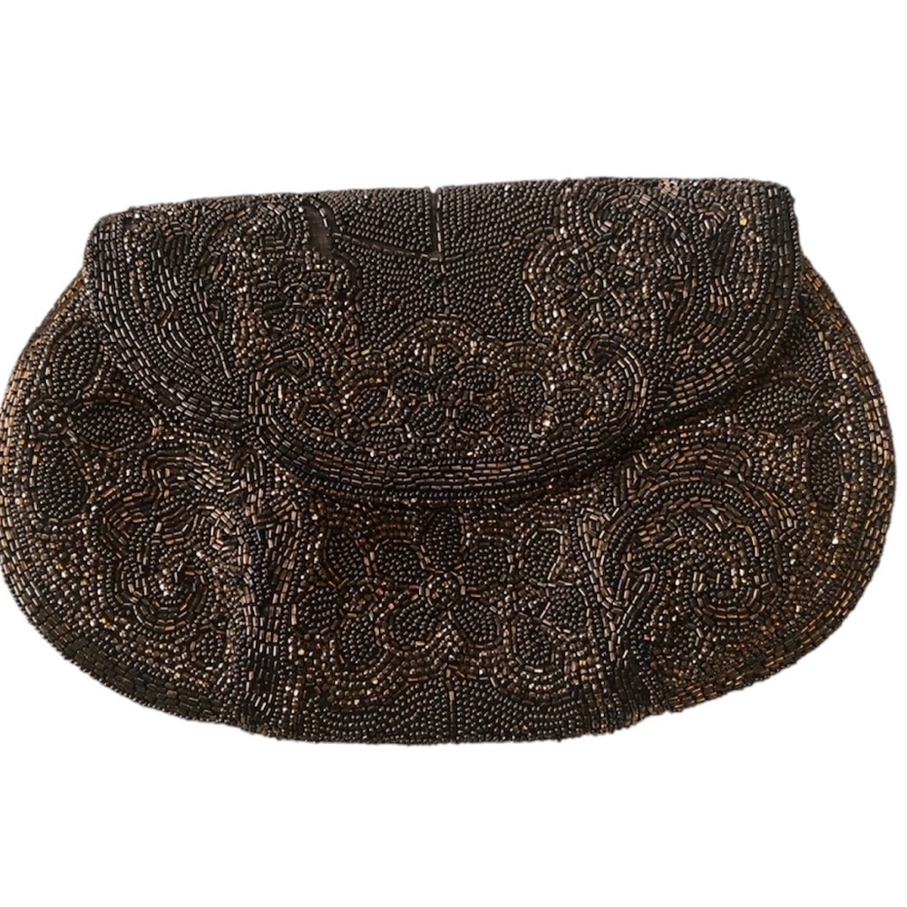 Vintage Jordon Marsh Company Boston brown & bronze clutch made in France